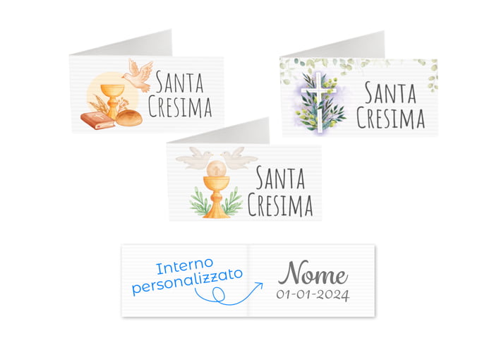 Bigliettini per bomboniera cresima: 3 design disponibili e personalizzazione nella parte interna